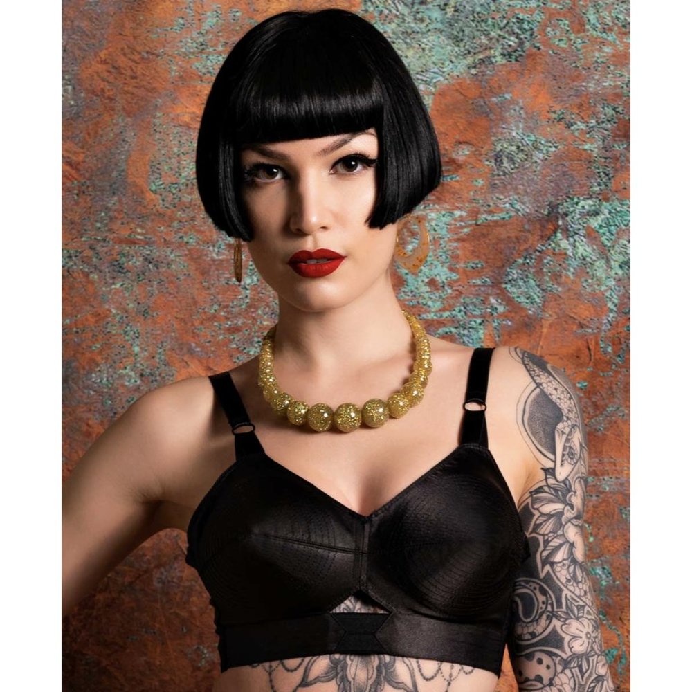 SECRETS IN LACE Black Maitresse Satin Bullet Bra Vintage Pinup Style Sz 32C